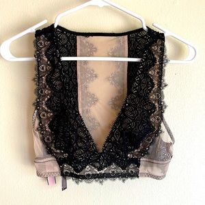 NWT Victoria’s Secret Nude and Black Lace Lingerie Top
